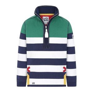 Lazy Jacks Boys Striped Half Zip Sweatshirt / Fern